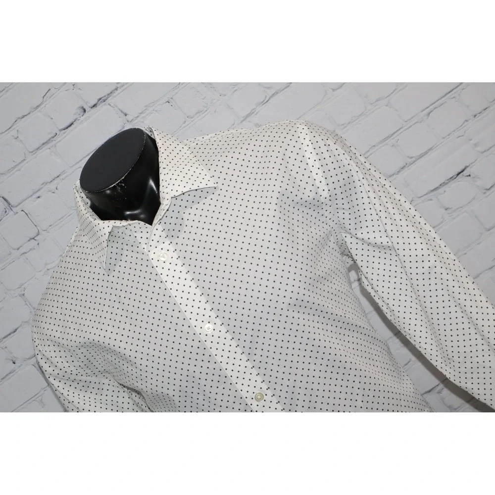 Banana Republic Button Up Shirt Mens XL White Polka Dot Slim Fit Non-Iron Cotton